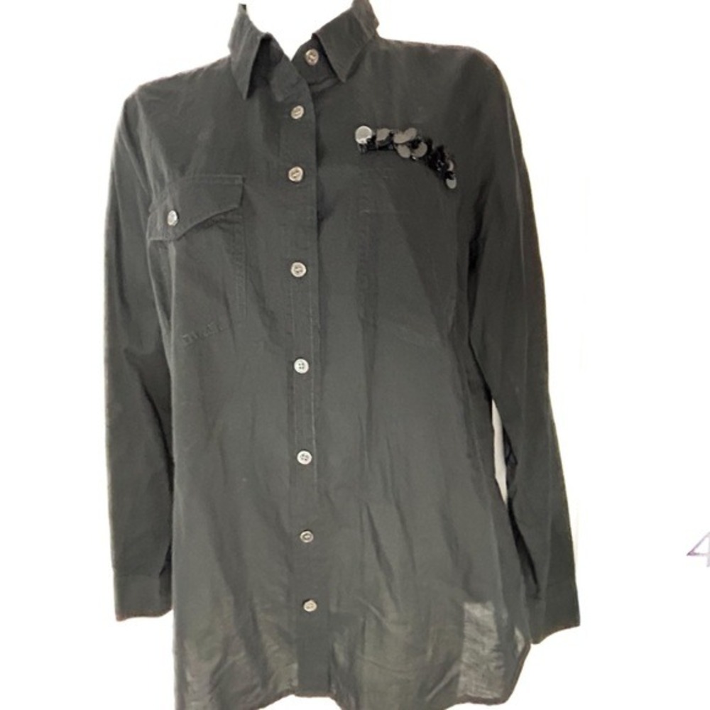 J. Crew Black w/Sequins‎ Button Down Blouse Women's 10